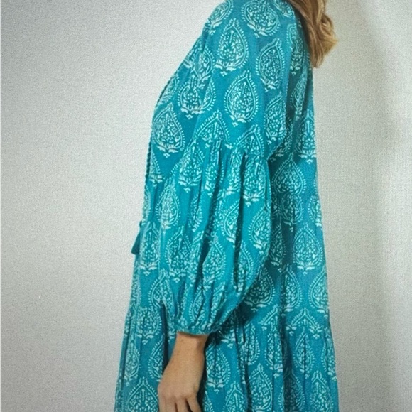 NWT Tuckernuck Tropical Teal Lantern Block Print Tie Meck Caftan Plus Size 3XL - Picture 4 of 16